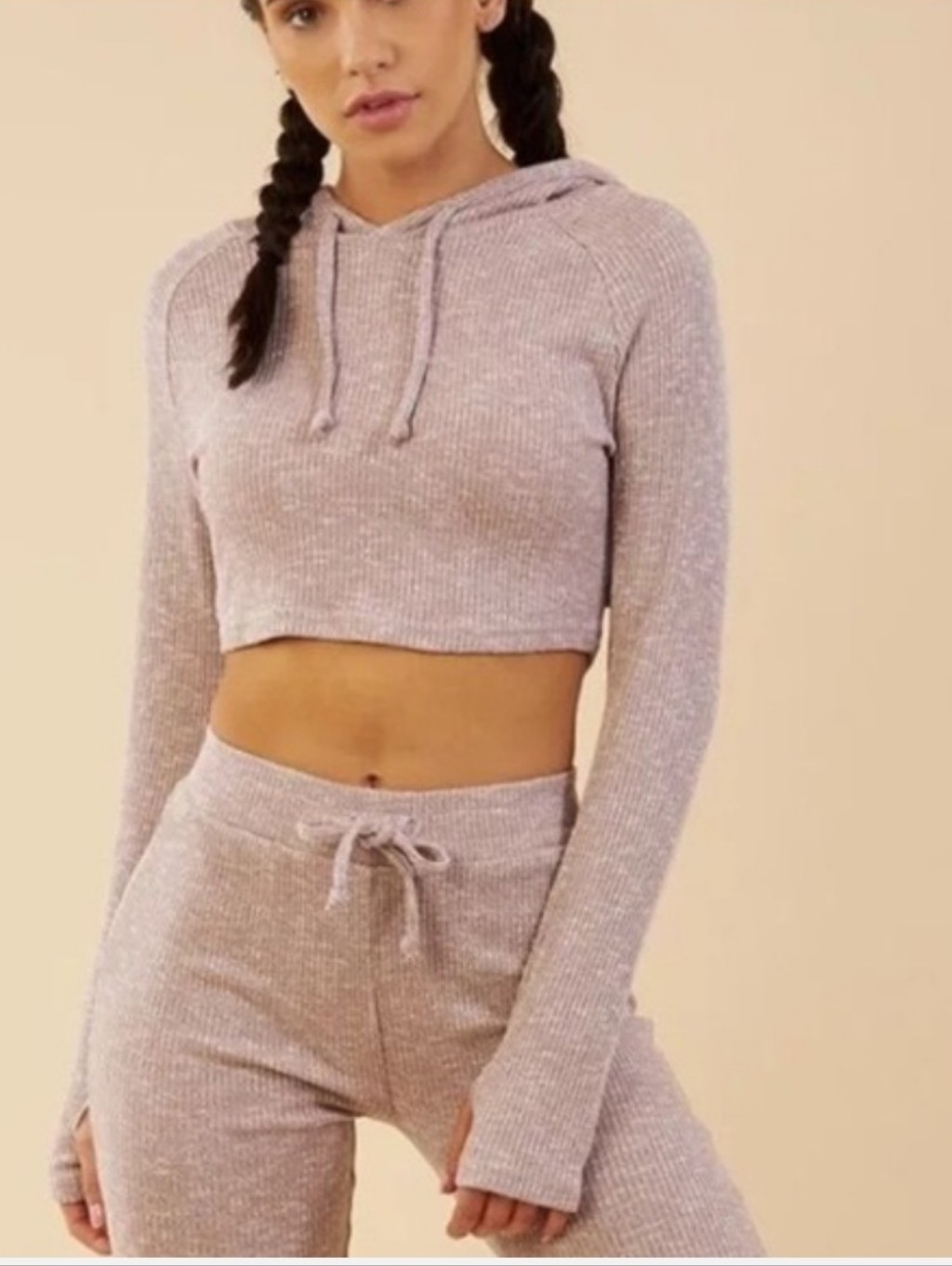 Gymshark Slounge Cropped Hoodie.Dusty Pink Marl. No Size Tag Fits Like A Small